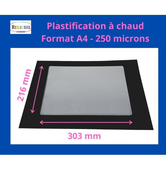 Pochette de plastification A4 216x303 mm Epaisseur 250µ 2 faces brillantes Boîte de 100